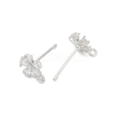 Brass Micro Pave Clear Cubic Zirconia Stud Earring Findings KK-Z099-02P-01-1