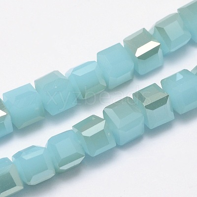 Imitation Jade Faceted Cube Half Rainbow Plated Electroplate Glass Beads Strands EGLA-E041-2mm-HR07-1