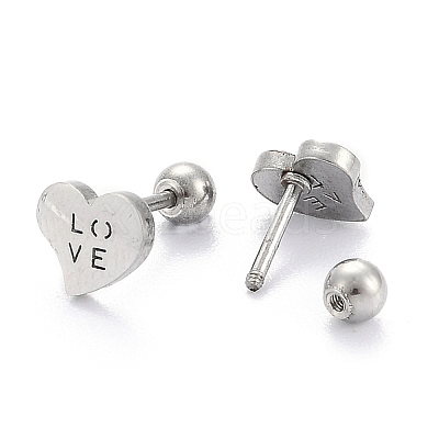 Tarnish Resistant 201 Stainless Steel Cartilage Earrings for Valentine's Day EJEW-R147-37-1
