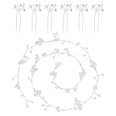 1Pc Wedding Bridal Flower Pearl Headband Hair Vine OHAR-GO0001-07-1
