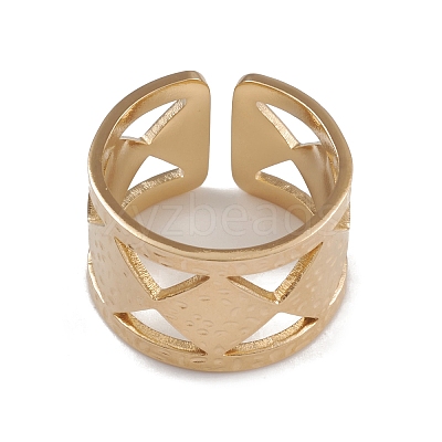 Ion Plating(IP) 304 Stainless Steel Rhombus Open Cuff Rings for Women RJEW-G285-31G-1