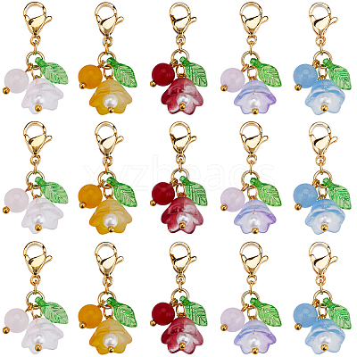 30Pcs Flower Glass & Natural & Dyed Malaysia Jade Locking Stitch Marker HJEW-SC0001-77-1