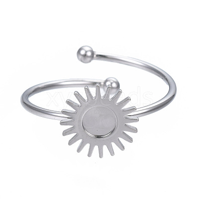 Non-Tarnish 304 Stainless Steel Open Cuff Finger Ring Cabochon Settings STAS-T060-12P-1