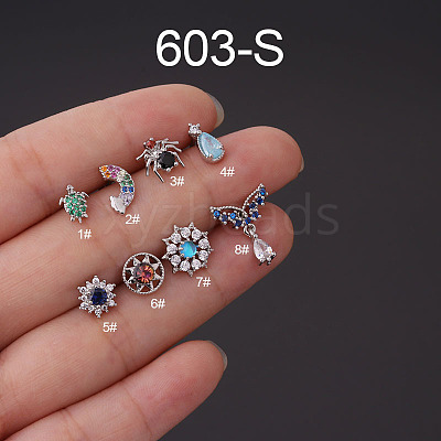 316L Surgical Stainless Steel Micro Pave Cubic Zirconia Cartilage Earrings WG7DF17-11-1