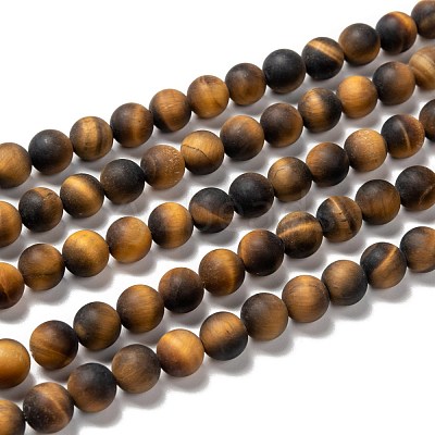 Natural Frosted Tiger Eye Round Bead Strands G-M064-8mm-02-1