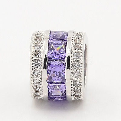 Medium Purple Brass Micro Pave Grade AAA Cubic Zirconia European Beads ZIRC-M015-25P-NR-1