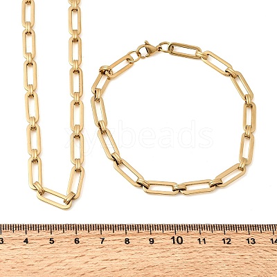 304 Stainless Steel Paperclip Chains Bracelet & Necklace Jewelry Sets SJEW-L199-15G-1