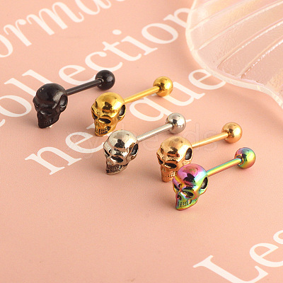 Skull 304 Stainless Steel Straight Barbell 15 Gauge Piercing Tongue Rings for Women Men FS-WG07D05-02-1