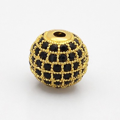 CZ Brass Micro Pave Grade AAA Black Color Cubic Zirconia Round Beads KK-O065-10mm-01G-NR-1