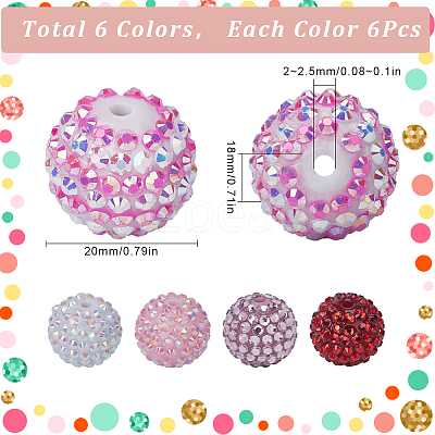 36Pcs 6 Style Resin Rhinestone Beads RESI-SC0003-04-1