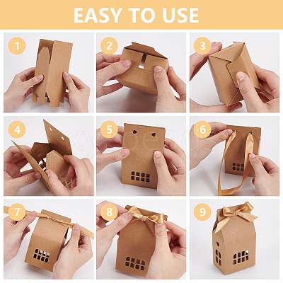 Hollow House Shaped Kraft Paper Candy Boxes CON-WH0105-12-1