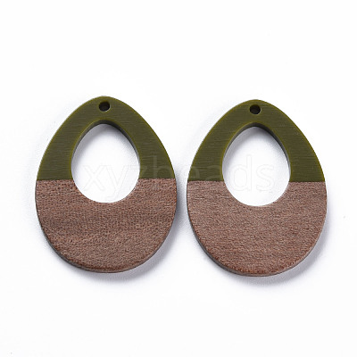 Opaque Resin & Walnut Wood Pendants RESI-T035-37C-1