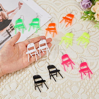6 Pairs 6 Colors Acrylic Chair Dangle Earrings with Steel Iron Pins EJEW-FI0001-56-1