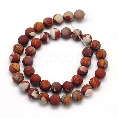 Frosted Round Natural Red Picture Jasper Beads Strands G-N0166-70-6mm-1