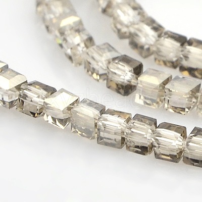 Half Plated Clear Glass Faceted Cube Beads Strands GLAA-A031-3mm-HP03-1