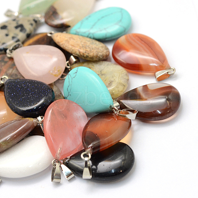 Teardrop Natural & Synthetic Mixed Stone Pendants X-G-Q368-M-1