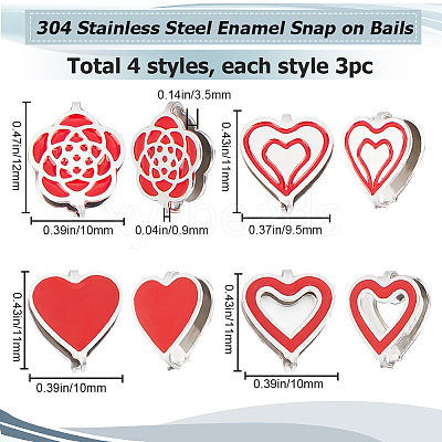 12Pcs 4 Styles 304 Stainless Steel Snap on Bails STAS-BBC0002-78-1