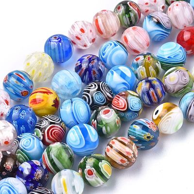 Round Handmade Millefiori Glass Beads Strands LK-R004-99-1