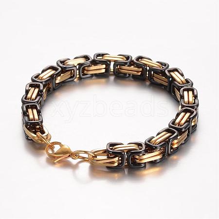 201 Stainless Steel Byzantine Chain Bracelets BJEW-K134-01C2-8mm-1