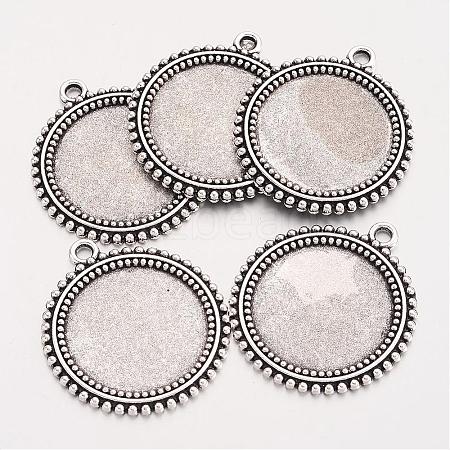 Tibetan Style Flat Round Alloy Pendant Cabochon Settings TIBEP-Q045-031AS-RS-1