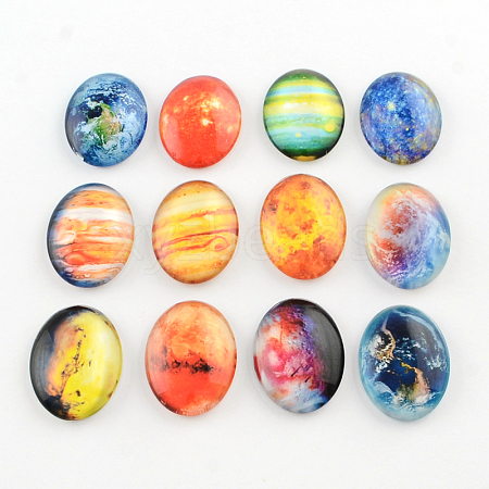 Mixed Universe Pattern Glass Oval Flatback Cabochons for DIY Projects X-GGLA-R022-40x30-90-1