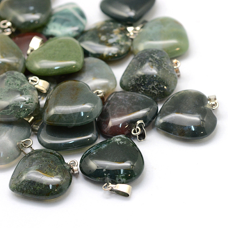 Heart Natural Indian Agate Pendants X-G-Q438-08-1