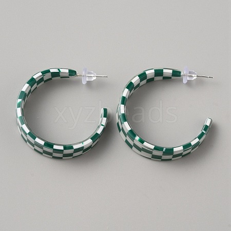 Acrylic Tartan Pattern Stud Earrings with 925 Sterling Silver Pins EJEW-WH0004-88C-1