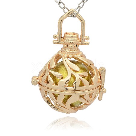 Golden Tone Brass Hollow Round Cage Pendants KK-J227-02G-1