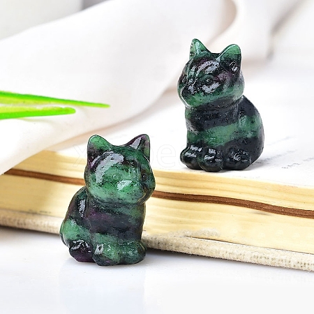 Natural Ruby in Zoisite Carved Healing Cat Figurines PW-WG98432-08-1