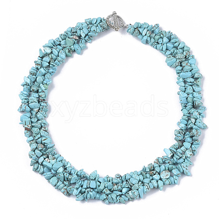3-Layered Synthetic Turquoise Chip Beaded Necklaces NJEW-S419-01D-1