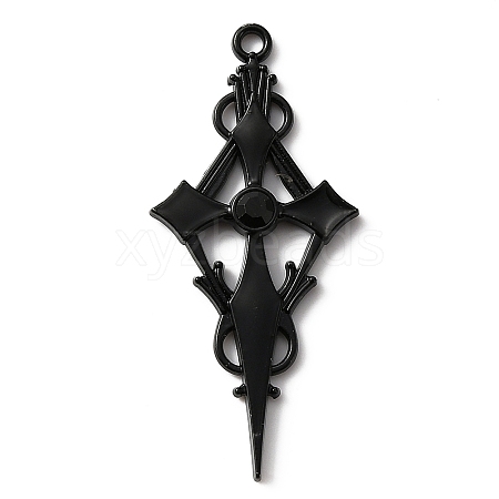 Jet Rhinestone Cross Pendatn with Black Enamel ENAM-WH0001-06EB-01-1