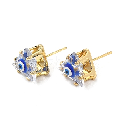 Triangle Glass with Enamel Evil Eye Stud Earrings EJEW-P210-01G-09-1