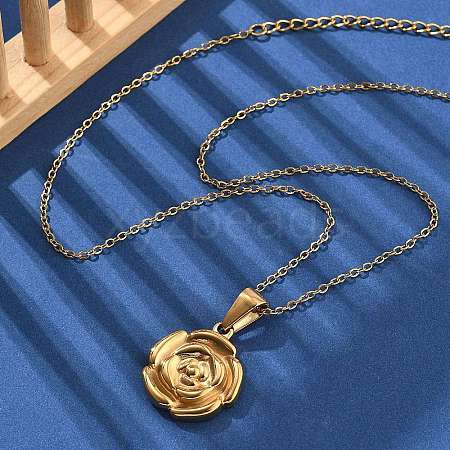 304 Stainless Steel Rose Pendant Necklaces for Women NJEW-S439-01A-G-1