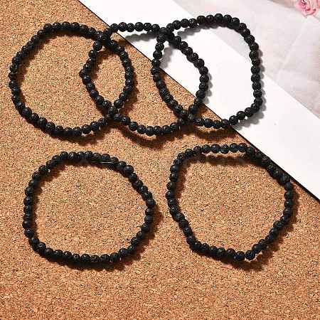 Natural Lava Rock Round Beads Stretch Bracelets BJEW-G550-07-4mm-1