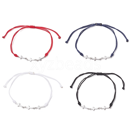 4Pcs 4 Colors 304 Stainless Steel Triple Cross Link Braided Bracelets BJEW-JB10772-1