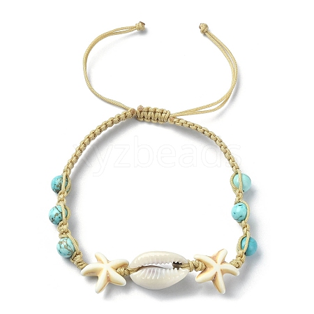 Natural Shell & Synthetic Turquoise Braided Bead Bracelet BJEW-TA00416-01-1