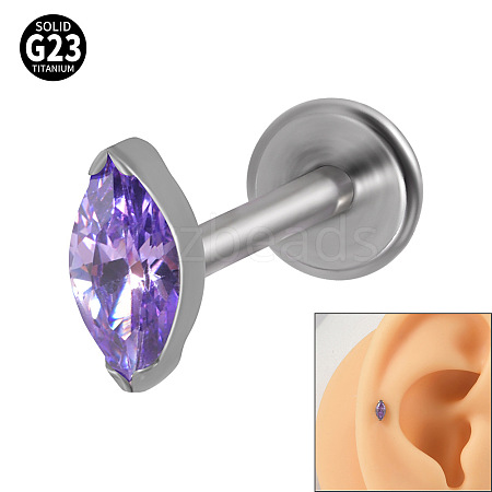 G23 Titanium Cubic Zirconia Horse Eye 17 Gauge Threadless Labrets for Women Men WG9E7C9-34-1