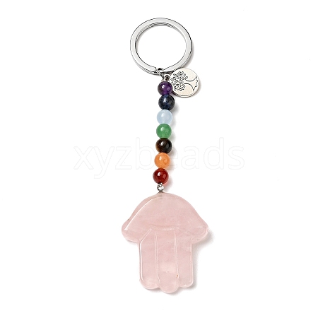 Natural Rose Quartz Chakra Keychain KEYC-F034-01G-1