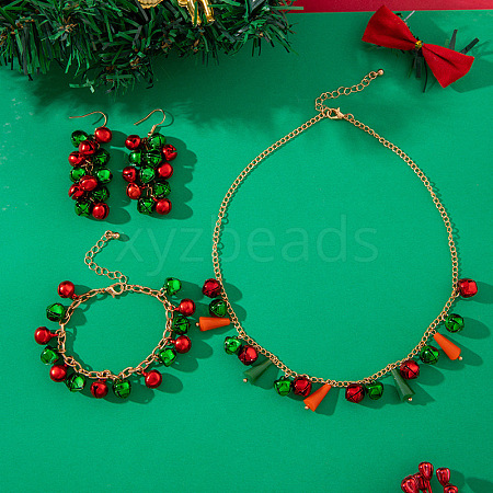 Christmas Bell Alloy with Plastic Pearl Beaded Pendant Necklaces & Dangle Earrings & Charm Bracelets Sets WG23D9C-03-1