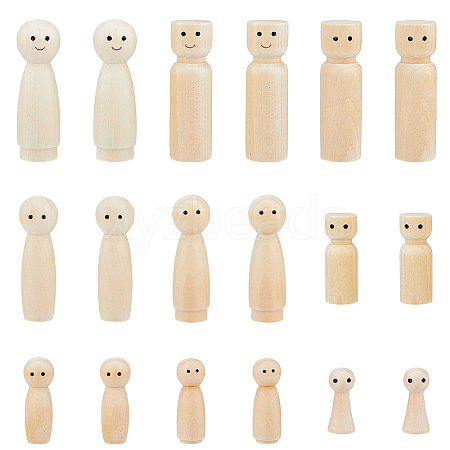 SUPERFINDINGS 18Pcs 9 Style Unfinished Wooden Peg Dolls Display Decorations WOOD-FH0002-08-1