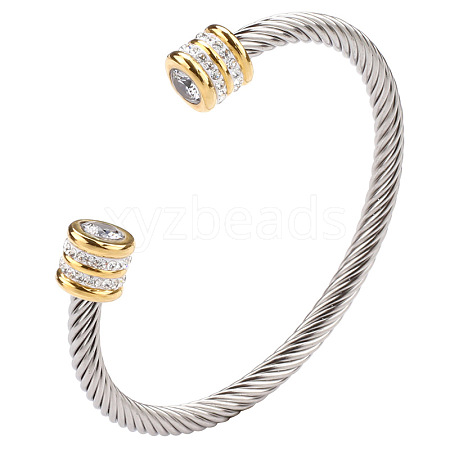 April Twisted Stainless Steel Rhinestone Open Cuff Bangles VG2033-4-1