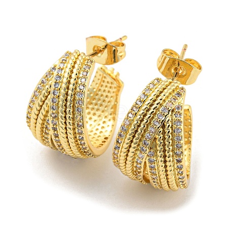 Brass Micro Pave Cubic Zirconia Stud Earrings EJEW-C066-01G-1