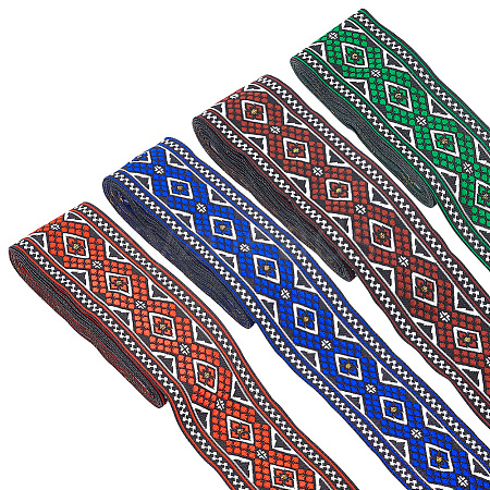   14M 4 Colors Ethnic Style Rhombus Pattern Polyester Ribbon OCOR-PH0003-89-1