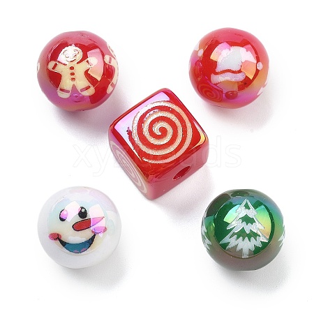 Christmas Theme Plating Acrylic Beads OACR-M022-08-1