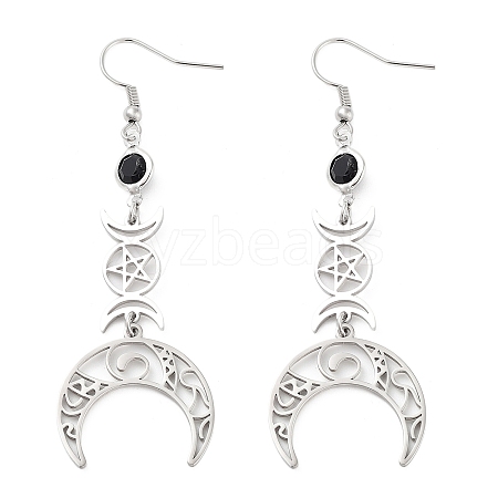 304 Stainless Steel with Rhinestone Dangle Earrings EJEW-Q802-03P-1