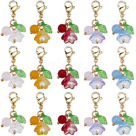 30Pcs Flower Glass & Natural & Dyed Malaysia Jade Locking Stitch Marker HJEW-SC0001-77-1