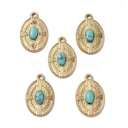 Vacuum Plating 201 Stainless Steel Synthetic Turquoise Pendants STAS-C064-VC872-1