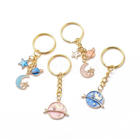 4Pcs Moon Star Planet Enamel Pendant Keychain KEYC-JKC00384-1