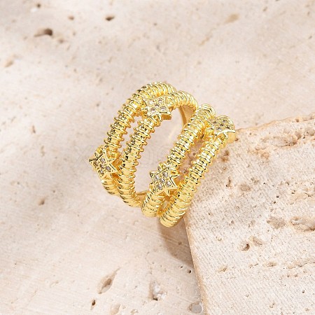 Rack Plating Brass Micro Pave Clear Cubic Zirconia Open Cuff Finger Rings for Women RJEW-M028-103G-1