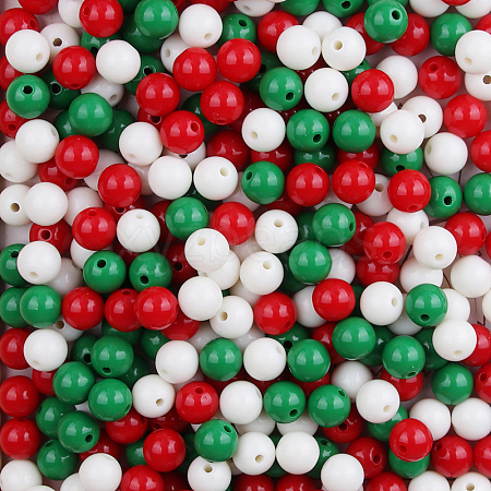 3 Colors Red Green White Christmas Themed Opaque Acrylic Beads XMAS-PW0001-208B-1